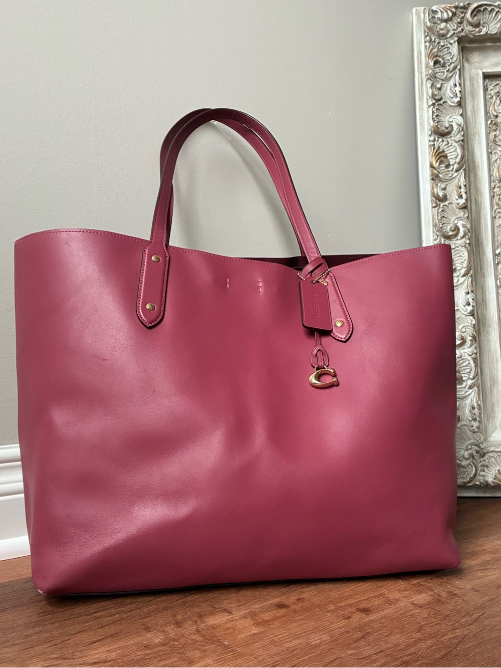 Coach Central Leather Tote 39, Peony Pink / Gold